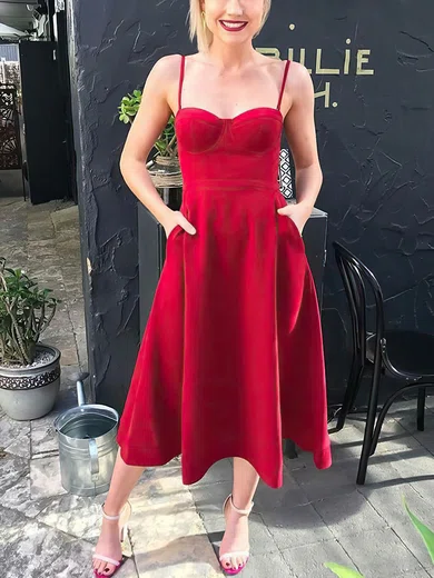 A-line Sweetheart Satin Tea-length Short Prom Dresses With Pockets #Favs020020111742