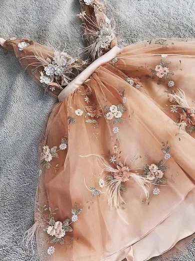 A-line V-neck Lace Tulle Short/Mini Short Prom Dresses With Flower(s) #Favs020020111024