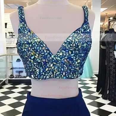 Sheath/Column V-neck Chiffon Floor-length Split Front Prom Dresses #Favs020103291