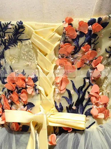 A-line Sweetheart Lace Tulle Knee-length Short Prom Dresses With Appliques Lace #Favs020020111026