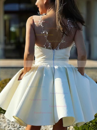 A-line Scoop Neck Satin Short/Mini Short Prom Dresses With Pockets #Favs020020111027