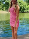Sheath/Column Scoop Neck Lace Tulle Short/Mini Short Prom Dresses With Appliques Lace #Favs020020110340