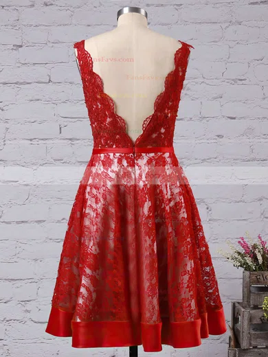 Princess V-neck Lace Knee-length Beading Short Prom Dresses #Favs020103246