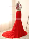 Trumpet/Mermaid Scoop Neck Chiffon Sweep Train Appliques Lace Prom Dresses #Favs020103315