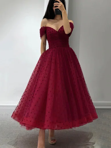 Princess Off-the-shoulder Tulle Ankle-length Pockets Short Prom Dresses #Favs020020109380