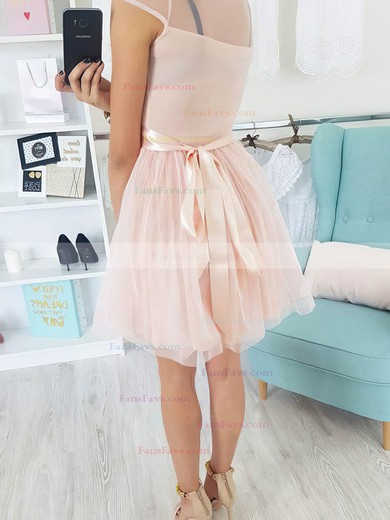 A-line Scoop Neck Lace Tulle Short/Mini Short Prom Dresses With Appliques Lace #Favs020020111754