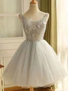 A-line Scoop Neck Lace Tulle Knee-length Short Prom Dresses With Beading #Favs020020111035
