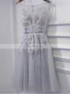 A-line Scoop Neck Lace Tulle Knee-length Short Prom Dresses With Appliques Lace #Favs020020111036