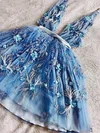 A-line V-neck Lace Tulle Short/Mini Short Prom Dresses With Appliques Lace #Favs020020111037