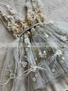 A-line V-neck Lace Tulle Short/Mini Short Prom Dresses With Appliques Lace #Favs020020111037