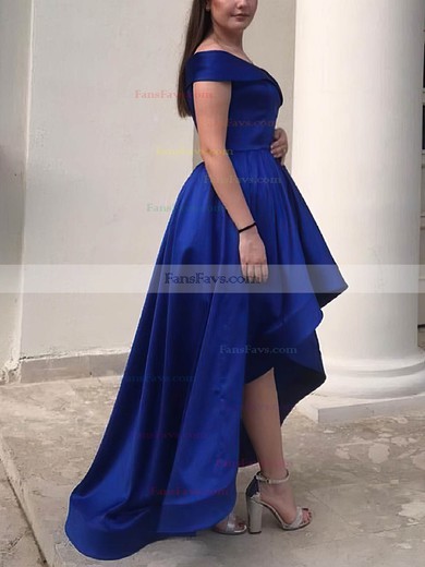 A-line Off-the-shoulder Satin Asymmetrical Short Prom Dresses #Favs020020109384