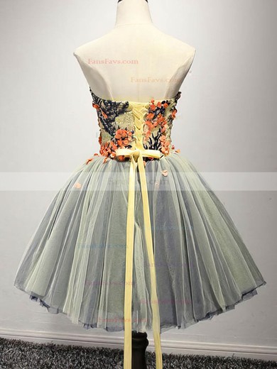 A-line Scoop Neck Lace Tulle Short/Mini Short Prom Dresses With Appliques Lace #Favs020020111038