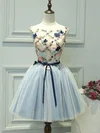 A-line Scoop Neck Lace Tulle Short/Mini Short Prom Dresses With Appliques Lace #Favs020020111038