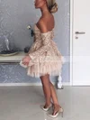 A-line Off-the-shoulder Lace Tulle Knee-length Short Prom Dresses With Beading #Favs020020111759