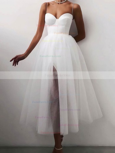 A-line Sweetheart Tulle Tea-length Split Front Short Prom Dresses #Favs020020109386