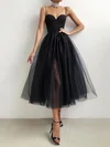 A-line Sweetheart Tulle Tea-length Split Front Short Prom Dresses #Favs020020109386
