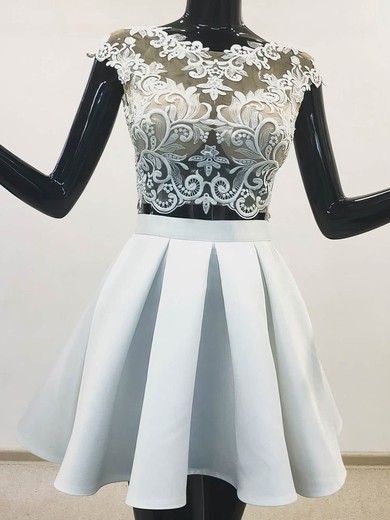 A-line Scoop Neck Satin Short/Mini Short Prom Dresses With Appliques Lace #Favs020020111042