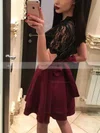 A-line V-neck Lace Stretch Crepe Short/Mini Short Prom Dresses With Bow #Favs020020111761