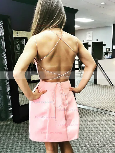 Sheath/Column Scoop Neck Satin Short/Mini Short Prom Dresses With Pockets #Favs020020111763
