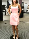 Sheath/Column Scoop Neck Satin Short/Mini Short Prom Dresses With Pockets #Favs020020111763