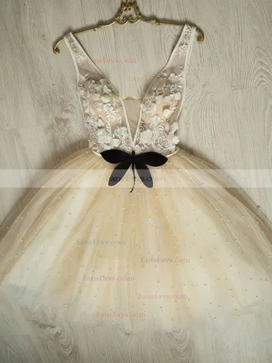 A-line V-neck Tulle Lace Short/Mini Short Prom Dresses With Beading #Favs020020111045