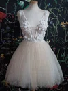 A-line V-neck Tulle Lace Short/Mini Short Prom Dresses With Beading #Favs020020111045