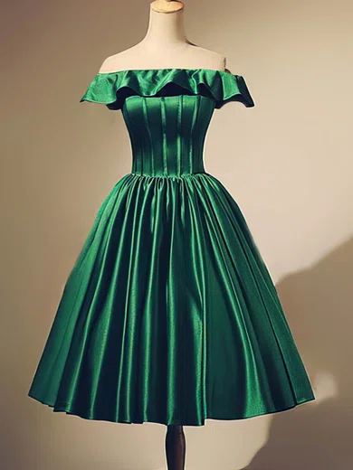 A-line Off-the-shoulder Satin Tea-length Short Prom Dresses #Favs020020111046