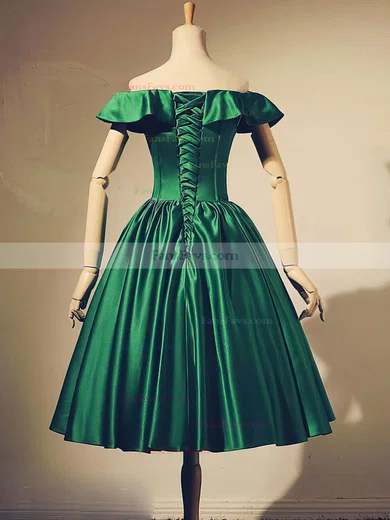 A-line Off-the-shoulder Satin Tea-length Short Prom Dresses #Favs020020111046