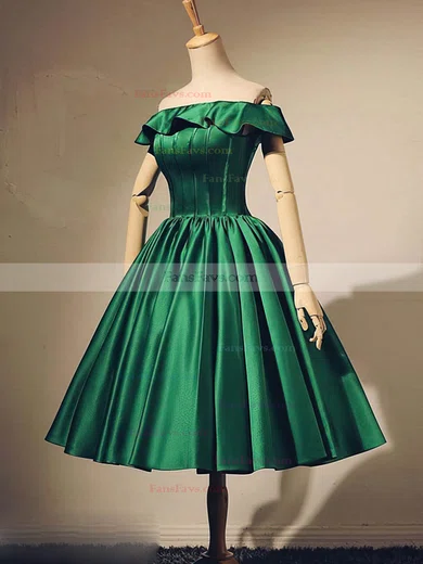 A-line Off-the-shoulder Satin Tea-length Short Prom Dresses #Favs020020111046