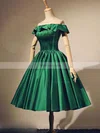 A-line Off-the-shoulder Satin Tea-length Short Prom Dresses #Favs020020111046