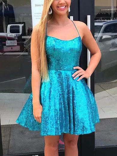 A-line Scoop Neck Sequined Short/Mini Short Prom Dresses #Favs020020110543