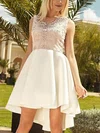 A-line V-neck Lace Stretch Crepe Asymmetrical Short Prom Dresses With Appliques Lace #Favs020020111767