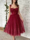 A-line Sweetheart Glitter Tea-length Short Prom Dresses With Sashes / Ribbons #Favs020020110545