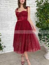 A-line Sweetheart Glitter Tea-length Short Prom Dresses With Sashes / Ribbons #Favs020020110545