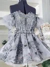 A-line Off-the-shoulder Lace Tulle Short/Mini Short Prom Dresses With Appliques Lace #Favs020020111769