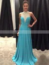A-line Scoop Neck Chiffon Sweep Train Beading Prom Dresses #Favs020104454