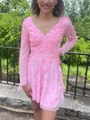A-line V-neck Tulle Lace Short/Mini Short Prom Dresses With Flower(s) #Favs020020110363