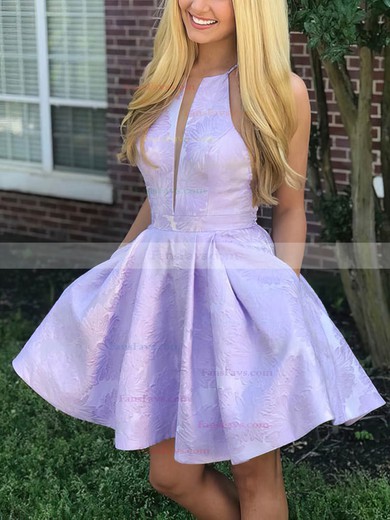 A-line Scoop Neck Satin Short/Mini Short Prom Dresses With Appliques Lace #Favs020020110550