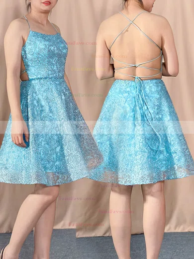 A-line Square Neckline Lace Tulle Knee-length Short Prom Dresses With Appliques Lace #Favs020020110178