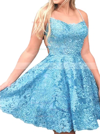 A-line Square Neckline Lace Tulle Knee-length Short Prom Dresses With Appliques Lace #Favs020020110178