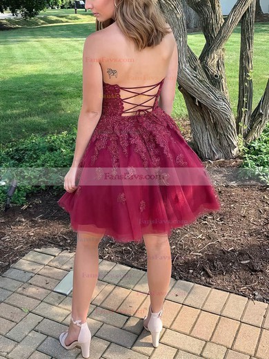 A-line Halter Lace Tulle Short/Mini Short Prom Dresses With Appliques Lace #Favs020020110179