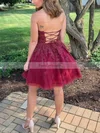 A-line Halter Lace Tulle Short/Mini Short Prom Dresses With Appliques Lace #Favs020020110179