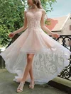 A-line Scoop Neck Tulle Asymmetrical Appliques Lace Short Prom Dresses #Favs020020109404