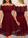 A-line Off-the-shoulder Lace Knee-length Short Prom Dresses #Favs020020109405