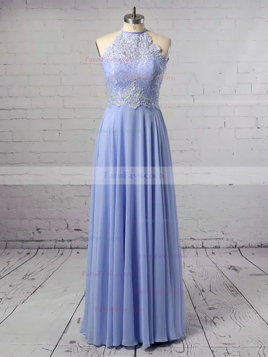 A-line Scoop Neck Chiffon Floor-length Lace Prom Dresses #Favs020104856