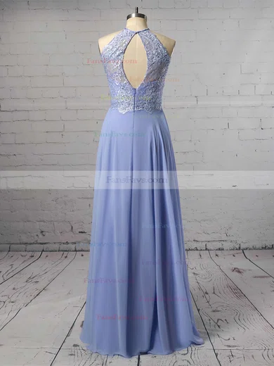 A-line Scoop Neck Chiffon Floor-length Lace Prom Dresses #Favs020104856