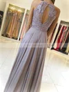A-line Scoop Neck Chiffon Floor-length Lace Prom Dresses #Favs020104856