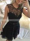 A-line Scoop Neck Lace Knee-length Short Prom Dresses With Sashes / Ribbons #Favs020020111788