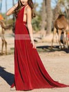 A-line Halter Chiffon Floor-length Split Front Prom Dresses #Favs020104859
