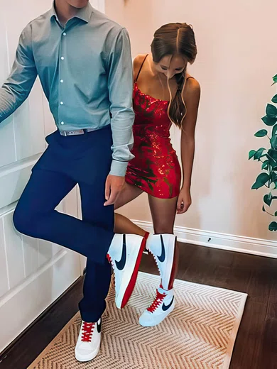 Sheath/Column Square Neckline Sequined Short/Mini Short Prom Dresses #Favs020020111049